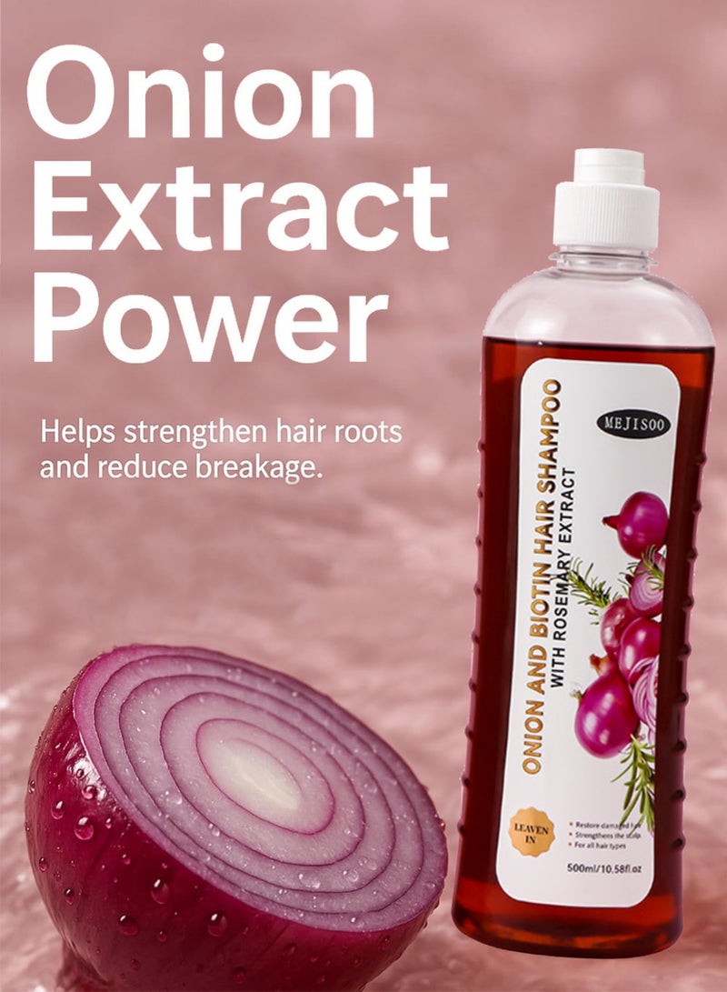 MEJISOO Biotin Onion Shampoo 500ml with Rosemary Extract - Help Hair Growth - For Dry Damaged Hair, Stimulates Growth, Strengthens Strands, Reduces Breakage, Anti-Dandruff, Controls Oil, Smooths & Shines, Sulfate-Free Formula - Image 4
